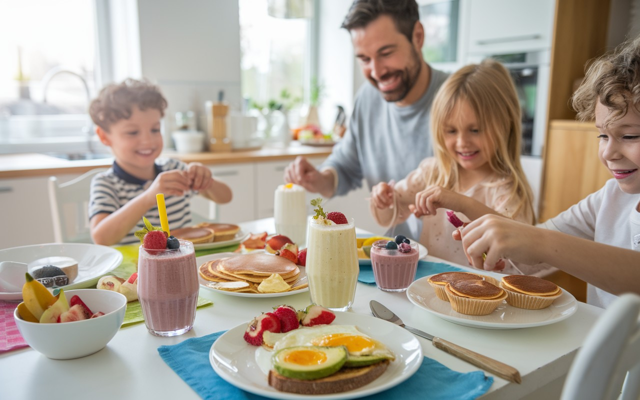 Healthy breakfast options for kids including fruits, oats, and smoothies.