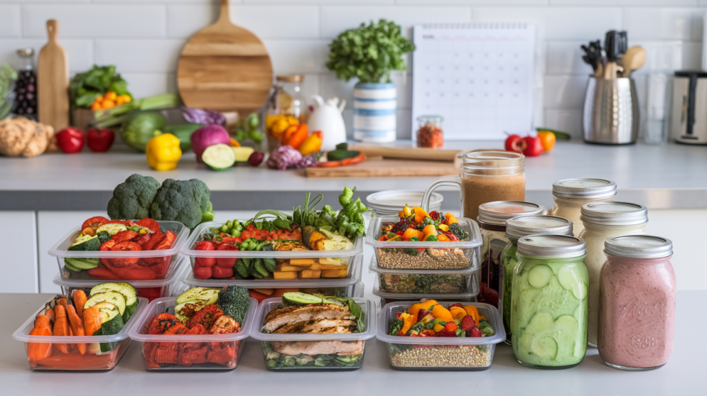 Meal prep containers filled with the best foods to meal prep, including roasted vegetables, grilled chicken, quinoa bowls, and overnight oats for a healthy, balanced week.