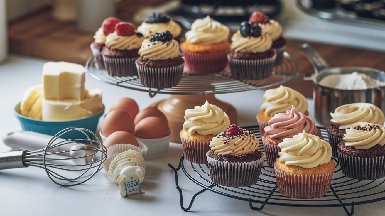 Freshly baked cupcakes showcasing the secret to perfect cupcakes with moist, fluffy texture and rich frosting, highlighting expert baking techniques.