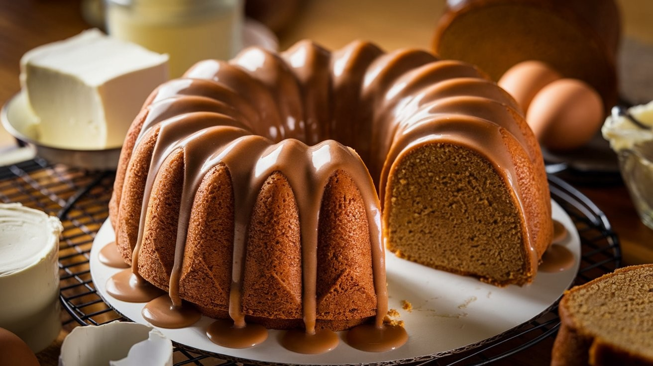 A perfectly moist Nothing Bundt Cake with creamy frosting, showcasing its soft texture and signature Bundt pan design.